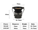 Dimmable LED COB Spotlight Ceiling Lamp AC85-265V 7W 12W 15W 18w Aluminum Recessed Downlights Round