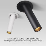 Black/White Long Tube Led Downlight 12W Recessed LED Spotlight Angle Rotatable Ceiling Light Indoor Lighting For Kitchen Bedroom