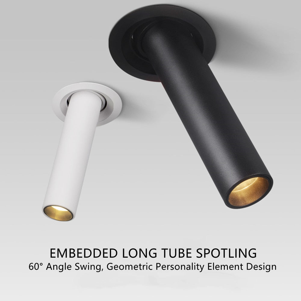 Black/White Long Tube Led Downlight 12W Recessed LED Spotlight Angle Rotatable Ceiling Light Indoor Lighting For Kitchen Bedroom