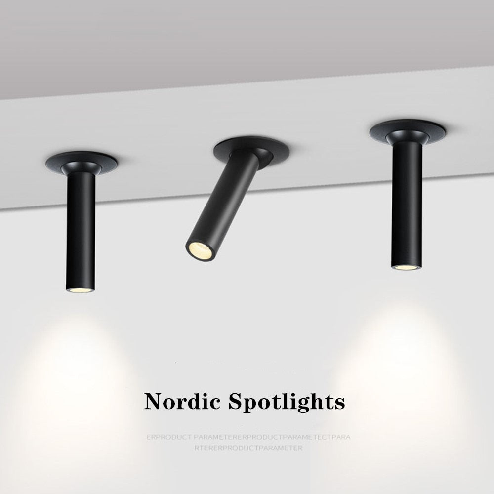 Black/White Long Tube Led Downlight 12W Recessed LED Spotlight Angle Rotatable Ceiling Light Indoor Lighting For Kitchen Bedroom