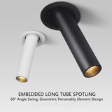 Black/White Long Tube Led Downlight 12W Recessed LED Spotlight Angle Rotatable Ceiling Light Indoor Lighting For Kitchen Bedroom