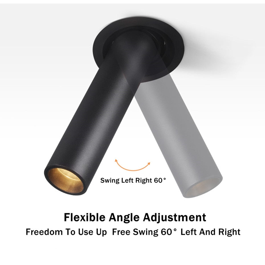 Black/White Long Tube Led Downlight 12W Recessed LED Spotlight Angle Rotatable Ceiling Light Indoor Lighting For Kitchen Bedroom