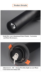 Black/White Long Tube Led Downlight 12W Recessed LED Spotlight Angle Rotatable Ceiling Light Indoor Lighting For Kitchen Bedroom