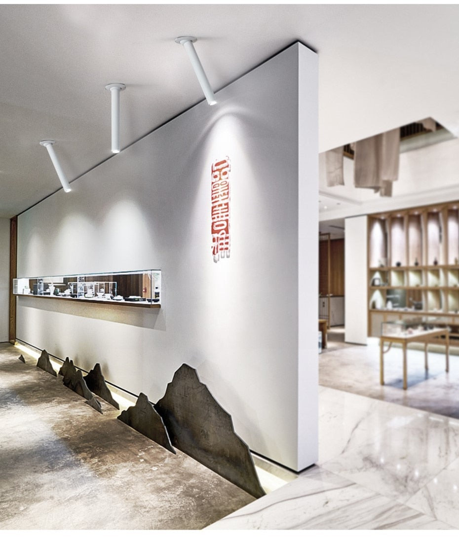 Black/White Long Tube Led Downlight 12W Recessed LED Spotlight Angle Rotatable Ceiling Light Indoor Lighting For Kitchen Bedroom