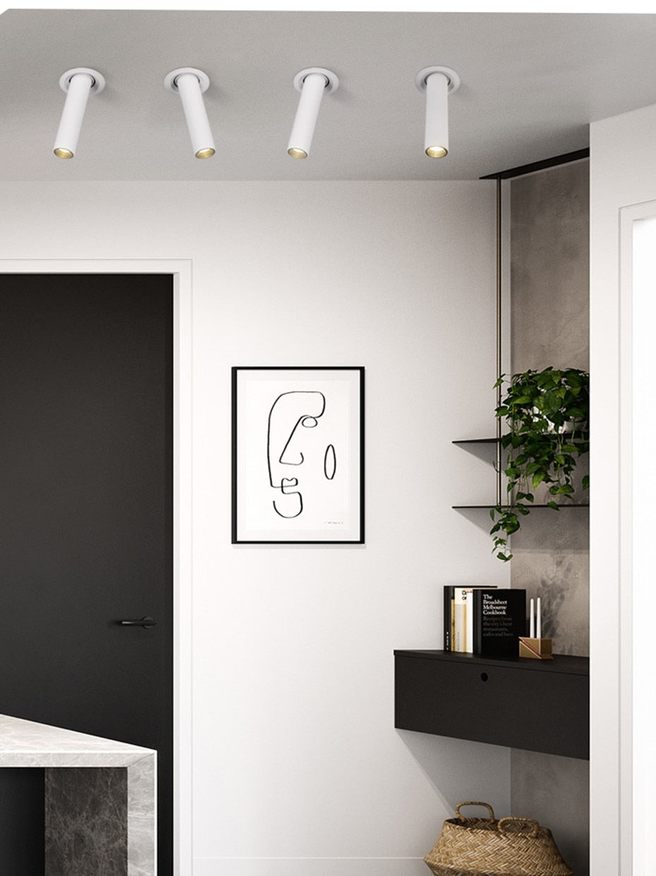 Black/White Long Tube Led Downlight 12W Recessed LED Spotlight Angle Rotatable Ceiling Light Indoor Lighting For Kitchen Bedroom