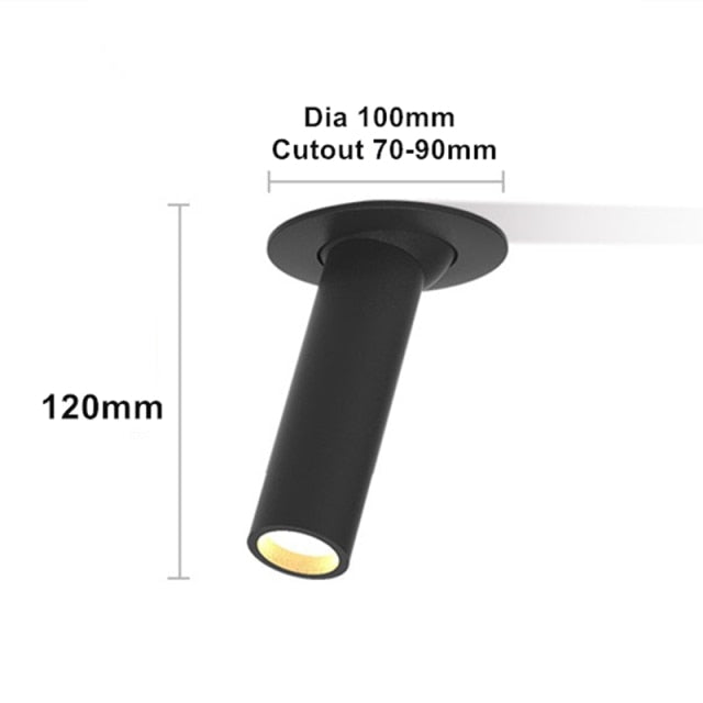 Black/White Long Tube Led Downlight 12W Recessed LED Spotlight Angle Rotatable Ceiling Light Indoor Lighting For Kitchen Bedroom