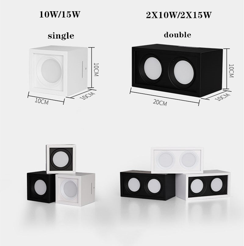 Square COB LED dimmable Downlights 10W 15W 20W 30W Surface Mounted LED Ceiling Lamps Spot Light LED Downlights AC85V-265V