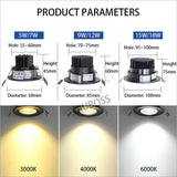QIUBOSS Recessed LED Downlights Dimmable for Living Room 220V LED Spotlights LED Ceiling Lamps 7W 15W Lighting Light for Bedroom 3000K