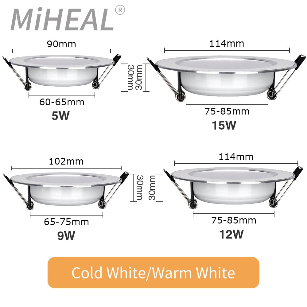 LED Downlight 5W 9W 12W 15W LED Ceiling Lights Round Recessed Lamp Dimmable Waterproof LED Spotlight For Bathroom Kitchen