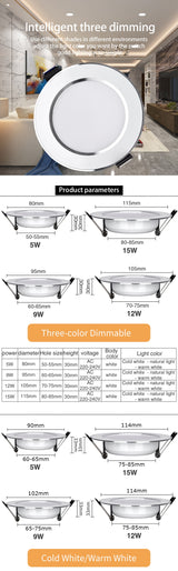LED Downlight 5W 9W 12W 15W LED Ceiling Lights Round Recessed Lamp Dimmable Waterproof LED Spotlight For Bathroom Kitchen