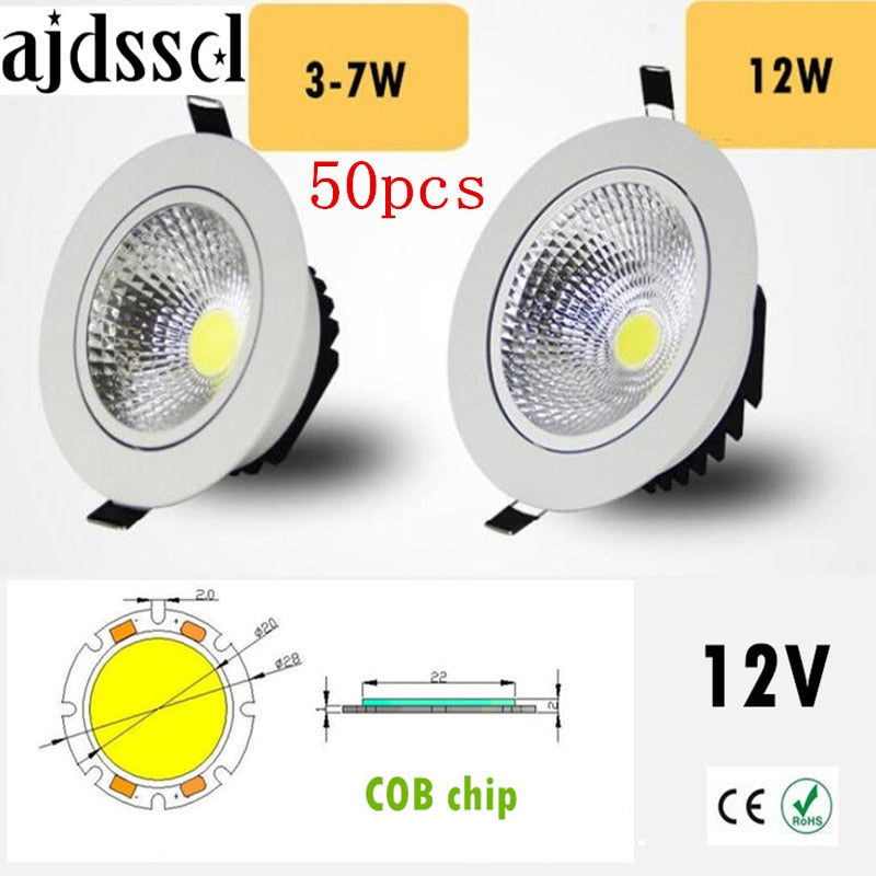 Super Bright Recessed LED Dimmable Downlight COB 3W 5W 7W 12W LED Spot light LED decoration 50PCS/lot Ceiling Lamp AC/DC 12V