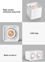 Square COB LED dimmable Downlights 10W/15W/20W/30W Surface Mounted LED Ceiling Lamps Spot Light LED Downlights AC85V-265V