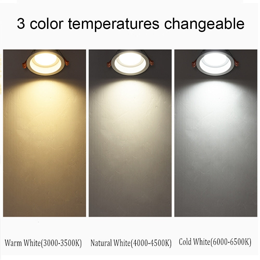 LED Anti-glare Downlight Narrow Frame Embedded Home Without Main Light Nordic Living Room Aisle Three-color Ceiling Downlight