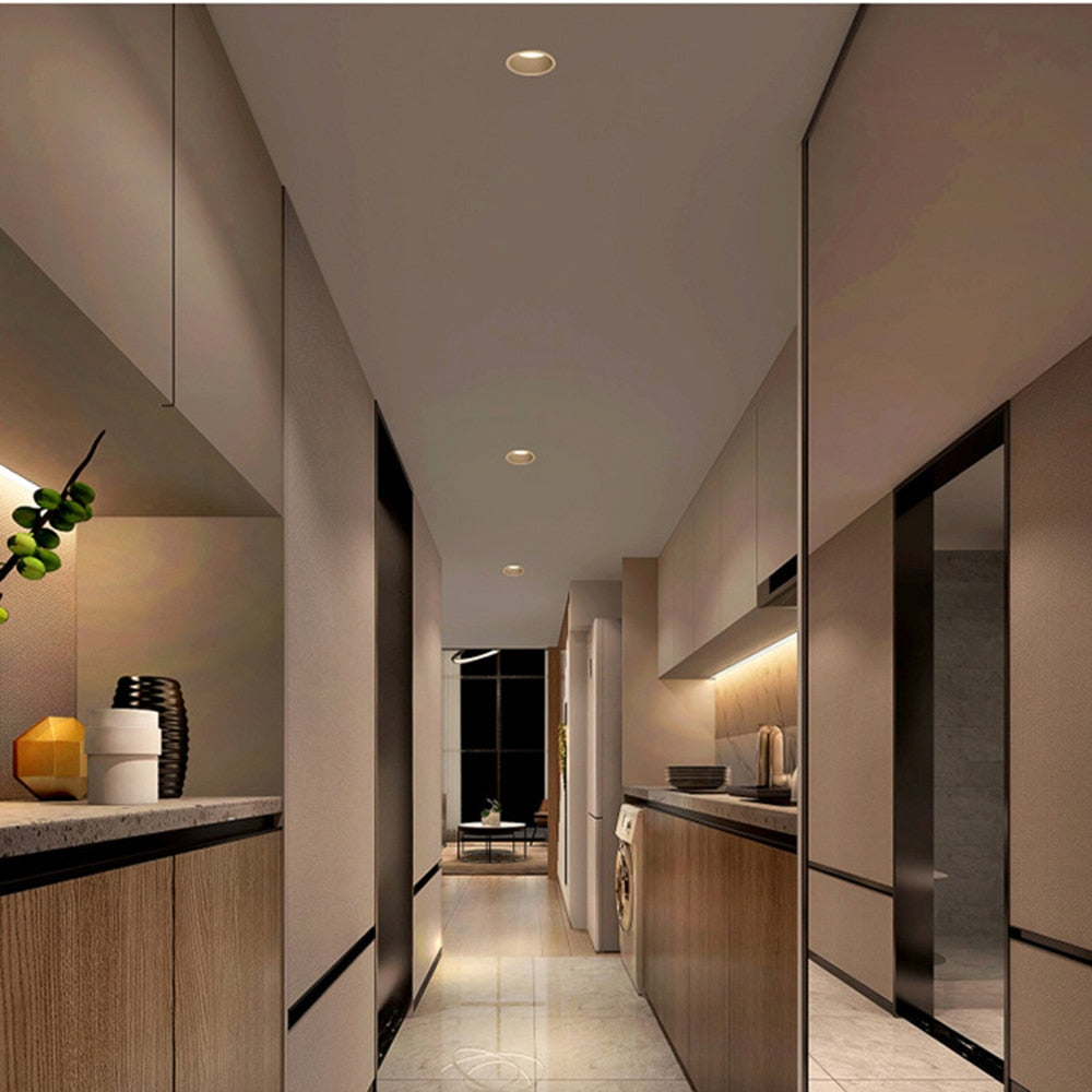 LED Anti-glare Downlight Narrow Frame Embedded Home Without Main Light Nordic Living Room Aisle Three-color Ceiling Downlight