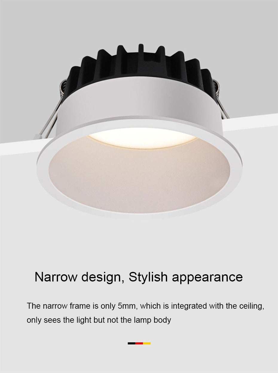 LED Anti-glare Downlight Narrow Frame Embedded Home Without Main Light Nordic Living Room Aisle Three-color Ceiling Downlight