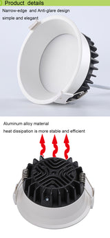 LED Anti-glare Downlight Narrow Frame Embedded Home Without Main Light Nordic Living Room Aisle Three-color Ceiling Downlight