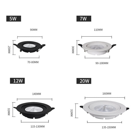 Spotlight Embedded 5W 7W 12W LED Indoor Ceiling Light Modern Bedroom Living Room Downlight Adjustable Angle Lighting Spotlight