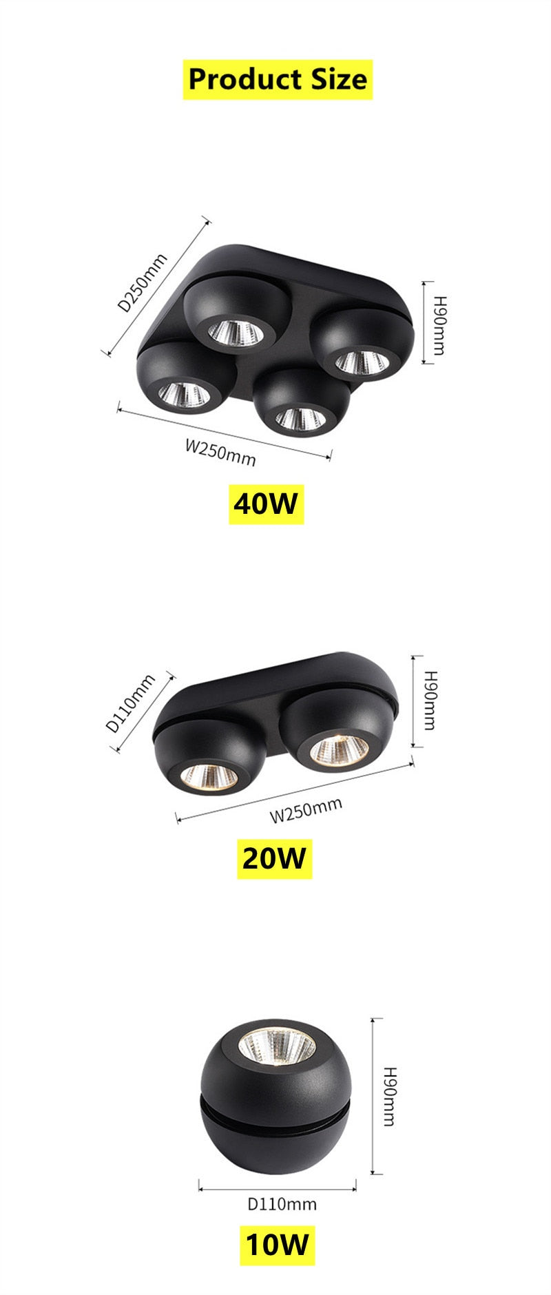 Surface mounted LED Ceiling Lamp 10W 20W 40W Dimmable 110 220V COB Downlight 360° Adjustable Spotlight For Indoor Lighting