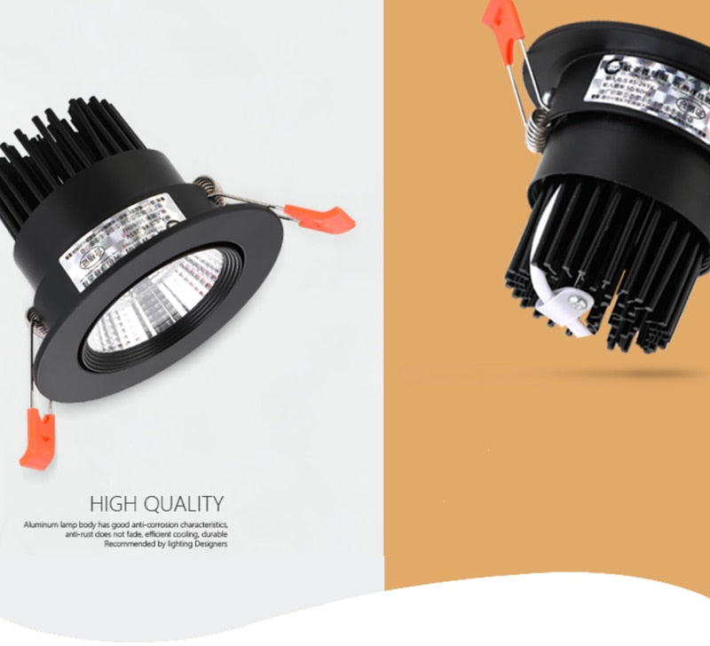 Round Dimmable Recessed COB LED Downlights 5W 7W 9W 12W 15W LED Ceiling Spot Lights AC85~265V LED Ceiling Lamps Indoor Lighting