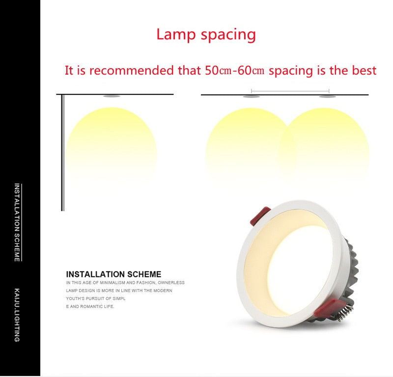 CCT Change color tempe AC85~265V embedded anti-glare LED downlight 7W/9W/12W/15W LED ceiling spotlight backlight indoor lighting