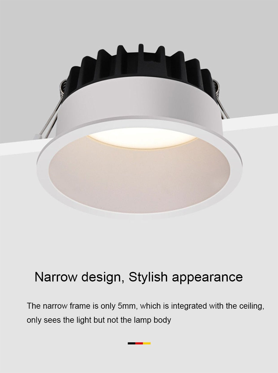 LED anti-glare downlight narrow frame embedded home without main light Nordic living room aisle three-color ceiling downlight