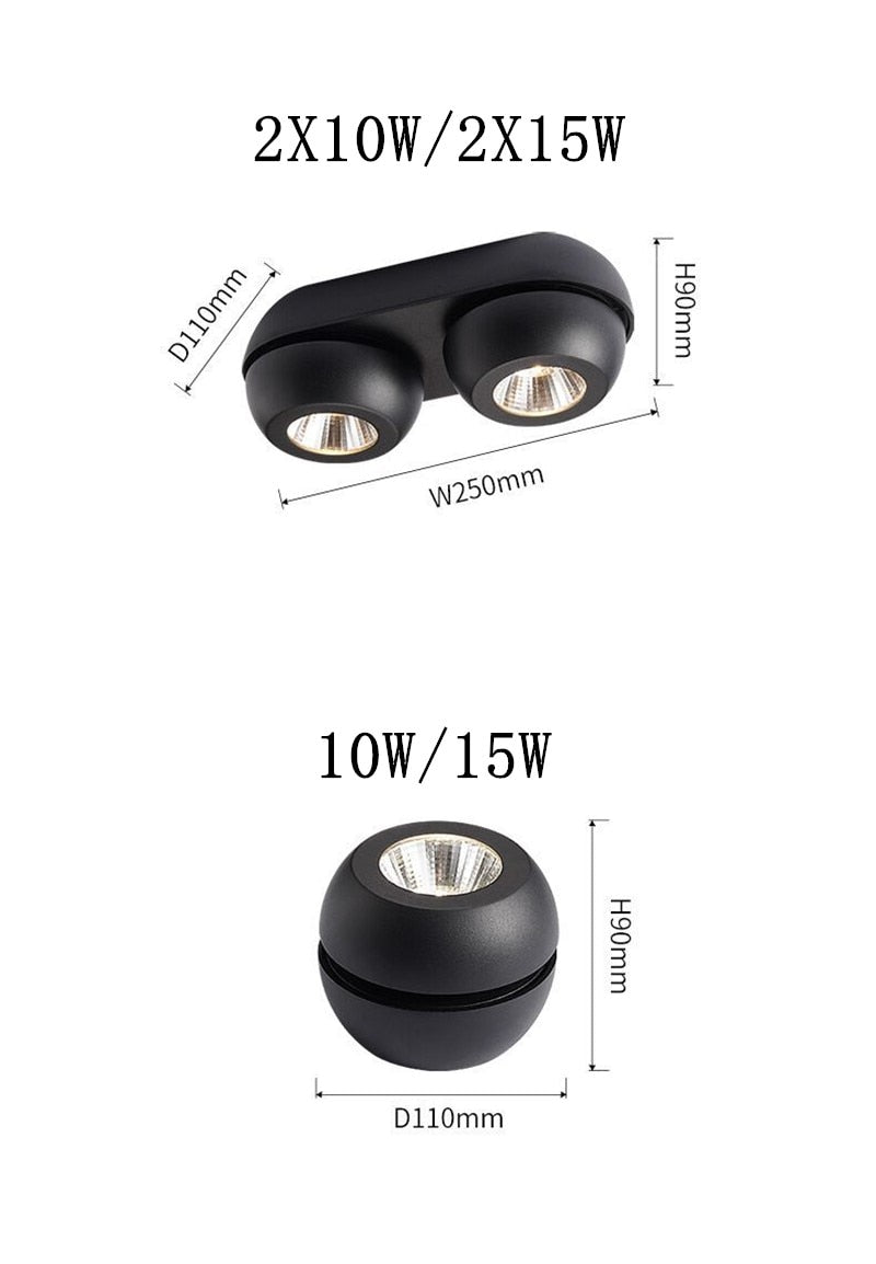 Dimmable Folding Rotating 355° LED Downlights 10W 15W 20W 30W 40W 60W COB LED Ceiling Spot Lights AC85~265V Indoor Lighting Spot