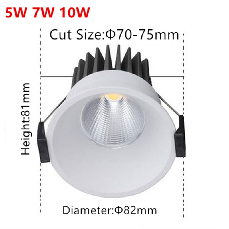 LED ceiling COB Downlight Dimmable AC110V/220V 7W 10W 12W Recessed Led ceiling lamp Spot light Bulbs Indoor Lighting