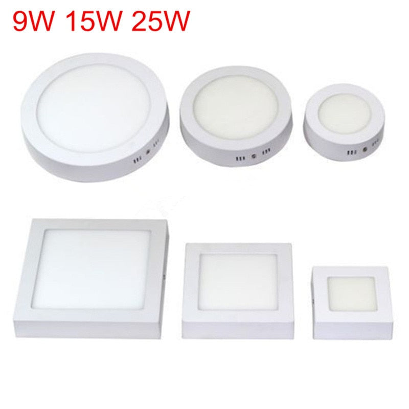 Square LED Panel Light 9W 15W 25W Round Downlight AC85-265V LED Surface Ceiling Lamp For Kitchen Lighting