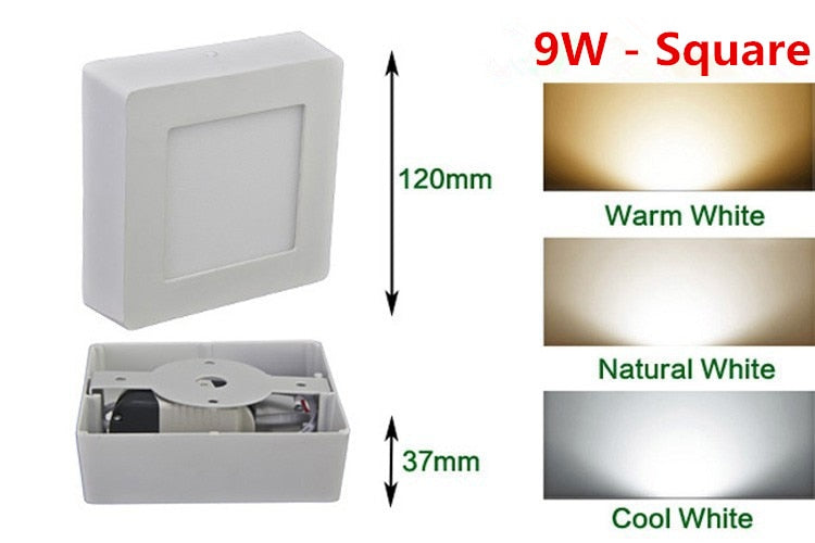 Square LED Panel Light 9W 15W 25W Round Downlight AC85-265V LED Surface Ceiling Lamp For Kitchen Lighting