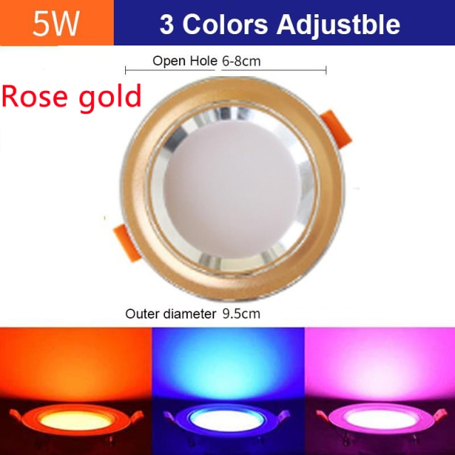 Led Downlight Red Blue Pink Three-tone Light 12 Packs 220V 5W Downlight Embedded Living Room Aisle Household Ceiling Light