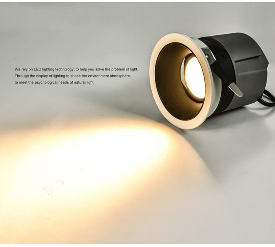 Dimmable Anti Glare Recessed LED Downlights 7W 12W LED Bulb 15W COB Ceiling Spot Lights AC90-260V Background Lamp AC220V 110V