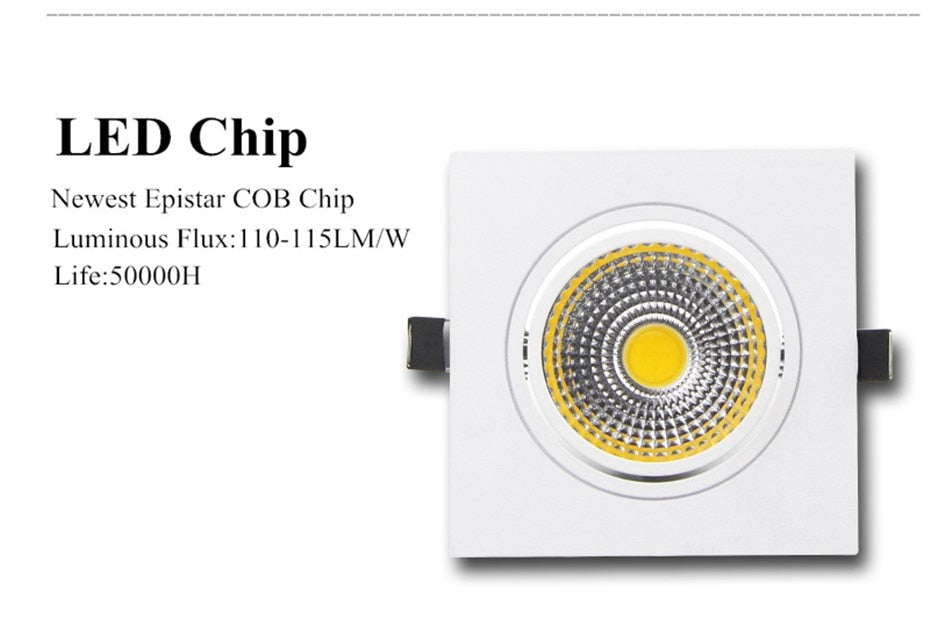 Square Recessed Ceiling Downlight LED COB Spot light 7W 9W 12W 15W LED Ceiling Lamp Dimmable Spotlights AC110 220V Indoor Lamp