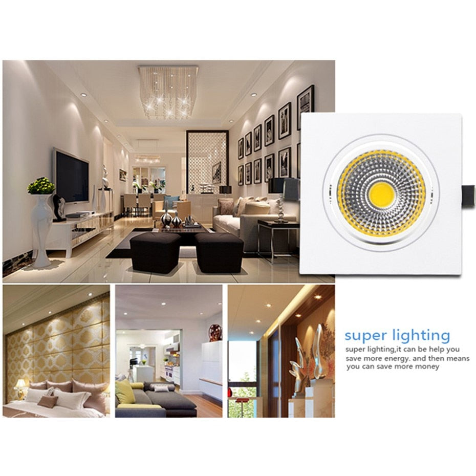 Square Recessed Ceiling Downlight LED COB Spot light 7W 9W 12W 15W LED Ceiling Lamp Dimmable Spotlights AC110 220V Indoor Lamp