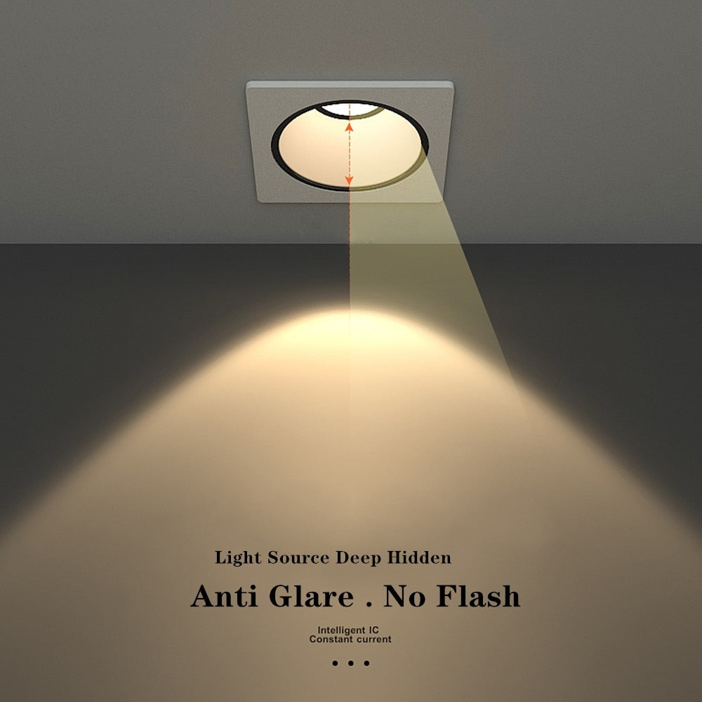 Square Led Downlights 7W 12W Dimmable Led Ceiling Light 15W No Glare LED Recessed Ceiling Downlight 220V 110V LED Spot Lights