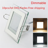 Square Glass LED downLight Dimmable 10pcs/lot 6W 9W 12W 18W Recessed LED Downlight Ceiling Panel Light Natural/Warm/Cold White