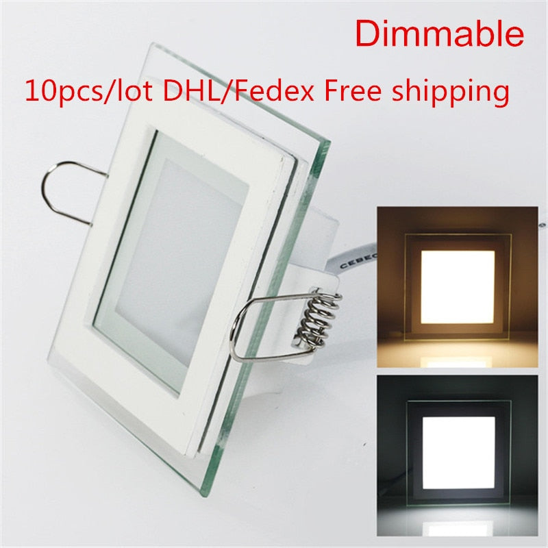 Square Glass LED downLight Dimmable 10pcs/lot 6W 9W 12W 18W Recessed LED Downlight Ceiling Panel Light Natural/Warm/Cold White