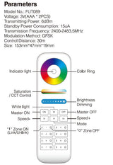  FUT064 9W RGB+CCT Square LED Downlight AC100~240V, FUT089 8-Zone RGB+CCT Remote Controller