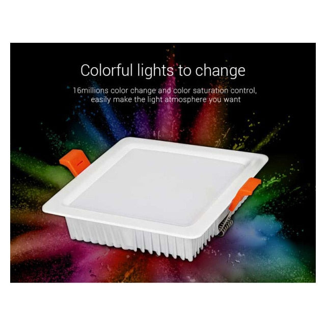  FUT064 9W RGB+CCT Square LED Downlight AC100~240V, FUT089 8-Zone RGB+CCT Remote Controller