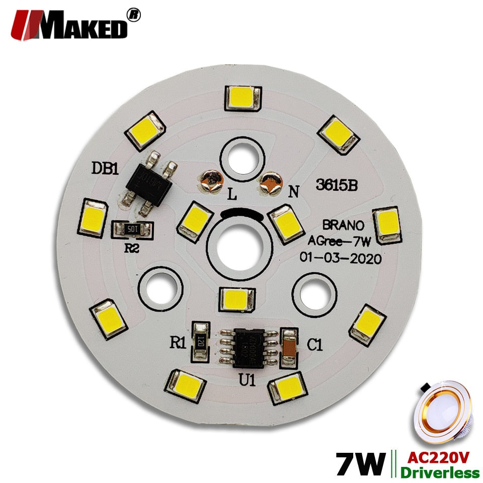 LED Module 7W 50mm 700lm Downlight PCB Aluminum plate White/Warm AC220V SMD2835 Smart IC Driver For Downlight Ceiling Lamps DIY