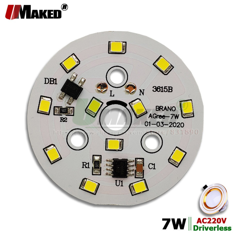 LED Module 7W 50mm 700lm Downlight PCB Aluminum plate White/Warm AC220V SMD2835 Smart IC Driver For Downlight Ceiling Lamps DIY