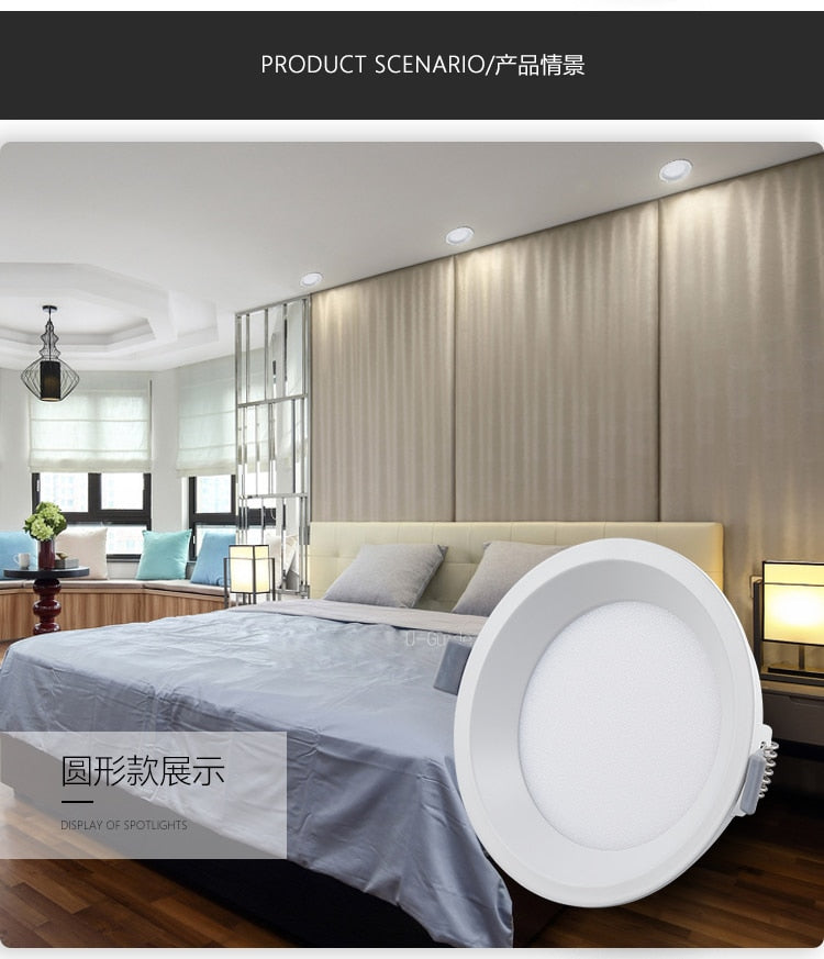 Dimmable LED Panel Light Ceiling Downlight Recessed Anti-Glare AC85-265V  5W 9W 12W 22W  Warm /Cool White  Indoor Lighting