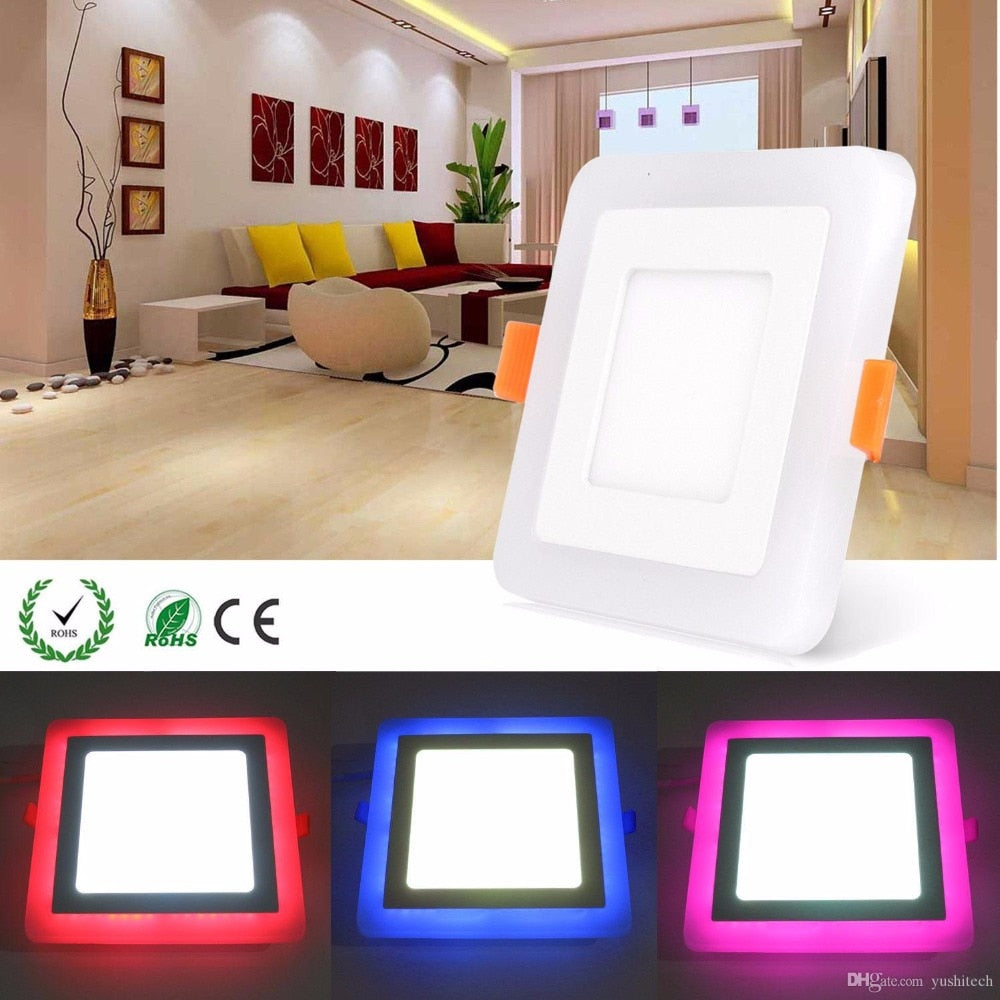 RGBW Dual Color LED Ceiling Recessed Square Panel Downlight Spot Light Lamp For Home Office Club 6W 9W 18W 100lumen/w