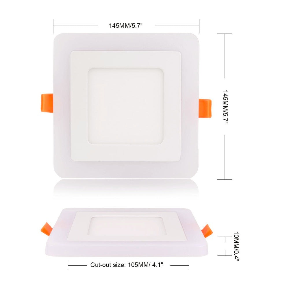 RGBW Dual Color LED Ceiling Recessed Square Panel Downlight Spot Light Lamp For Home Office Club 6W 9W 18W 100lumen/w