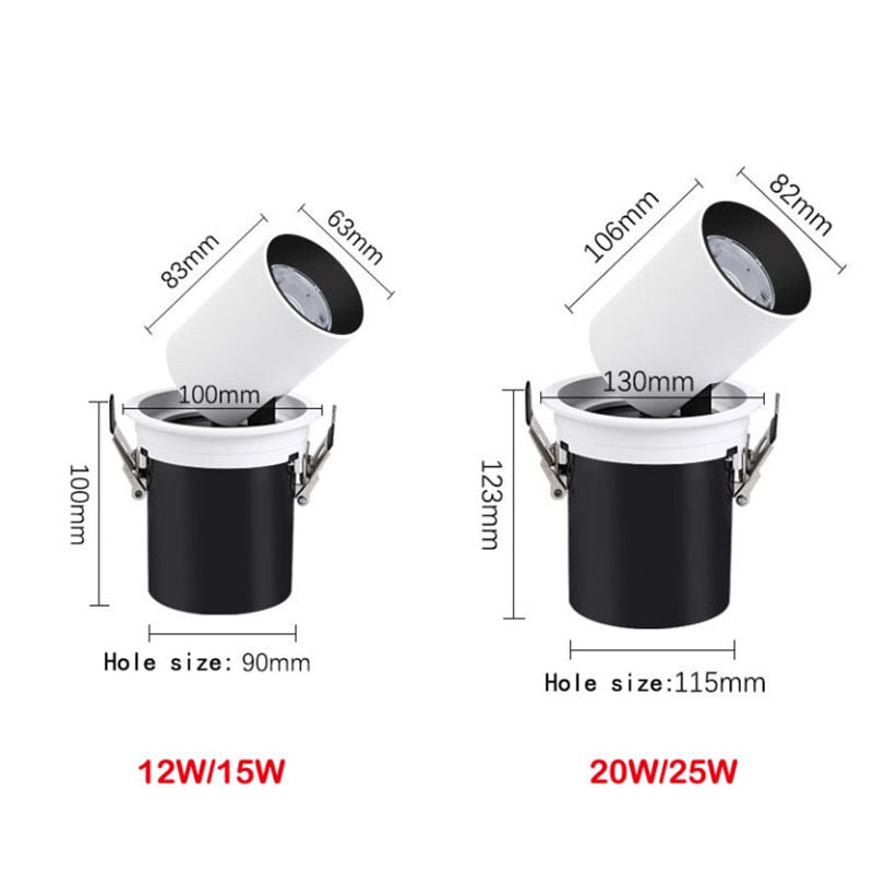 Angle Adjust 360° Rotate Stretchable LED Recessed Downlight 12W 15W 20W 25W LED Ceiling Spot Light Kitchen Living room Indoor