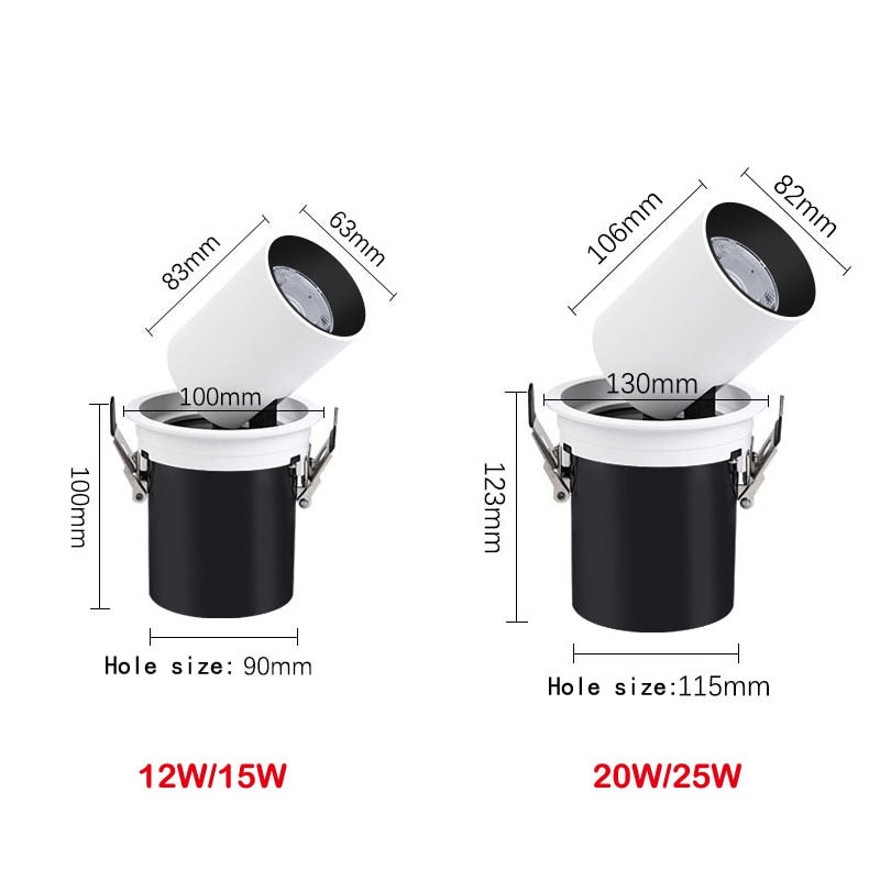 Angle Adjust 360° Rotate Stretchable LED Recessed Downlight 12W 15W 20W 25W LED Ceiling Spot Light Kitchen Living room Indoor