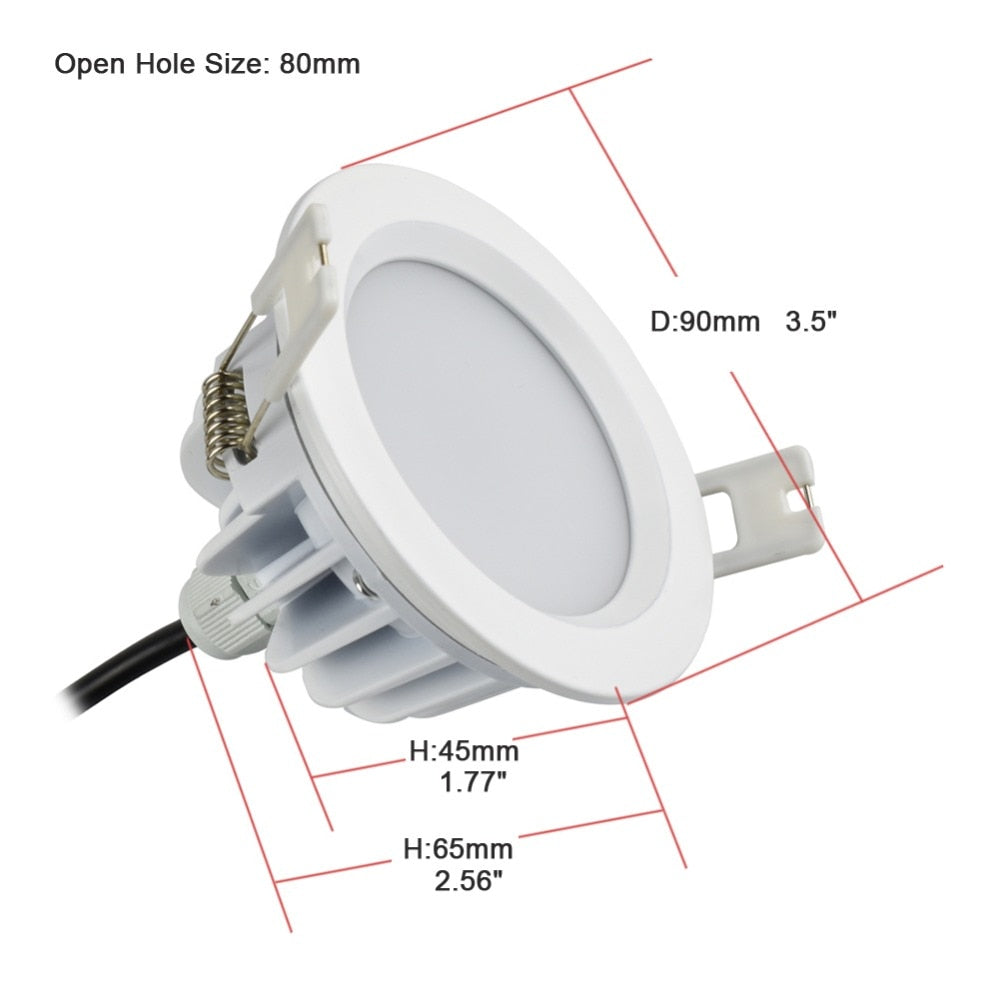 IP65 LED Downlight 7w 90mm 3.5inch, Open hole size 80mm 3inch AC 85-265V IP65 for outdoor bathroom Sauna room Ceiling Spot Light