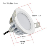 IP65 LED Downlight 7w 90mm 3.5inch, Open hole size 80mm 3inch AC 85-265V IP65 for outdoor bathroom Sauna room Ceiling Spot Light