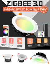 GLEDOPTO ZigBee 3.0 Smart RGBCCT Ceiling LED Downlights Pro 6W 9W 12W Spot Light Work With Amazon Echo Plus SmartThings App