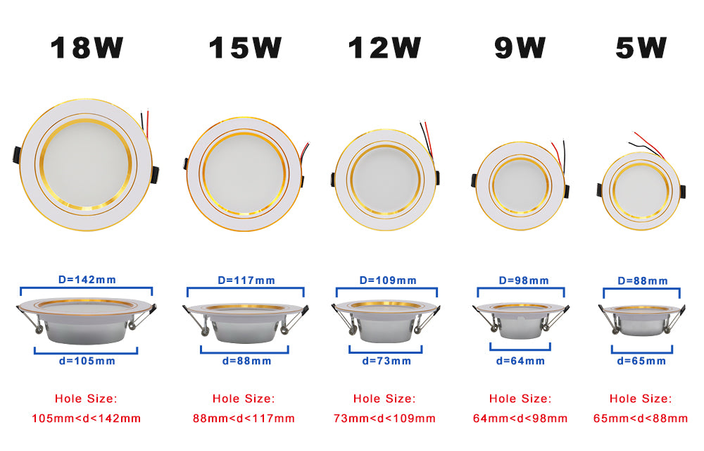 LED Downlight Recessed Round Gold Ceiling Light 5W 9W 12W 15W 18W White/Warm white Aluminum LED Down Lamp Ultra Thin AC220V