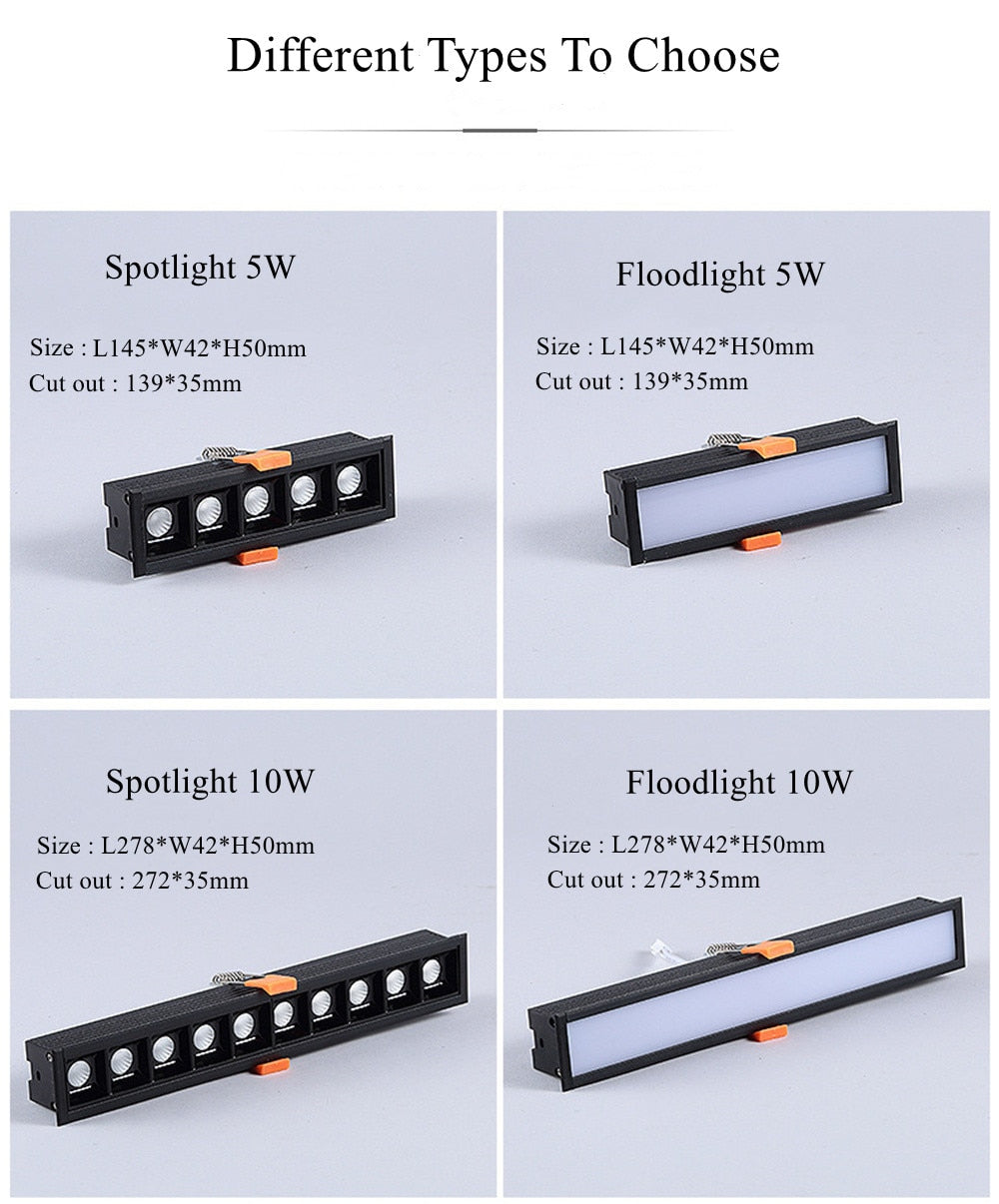 STINYTECH Frameless Recessed LED Linear Spotlight 5W 10W 20W 40W Indoor Corridor Aluminum Ceiling Downlights Lighting Fixtures